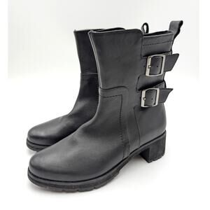 Munro Moto Leather Ankle Buckle Boots Round Toe Women's Black Size US6.5M EU37